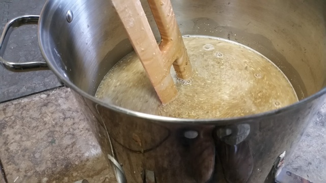 Mash paddle in action for a decoction